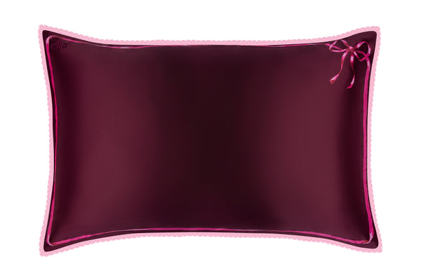 Crimson Kiss Queen Zippered Pillowcase with Lace Trim